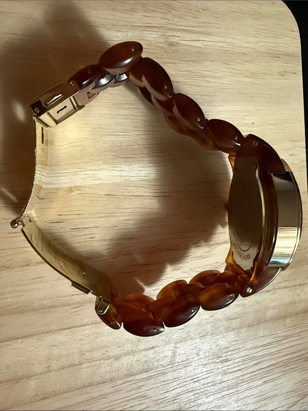 Michael Kors Brown Tortoiseshell Resin Link Chronograph Watch with Gold Accents